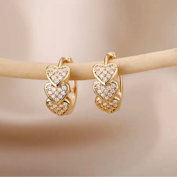Jewelry - 3/$40 NWT Gold Tone Zircon Heart Hug Hoops